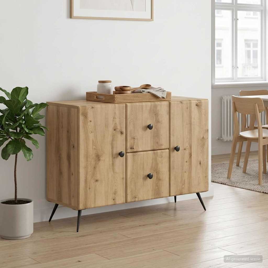 Dressoir Artisanaal eiken 89 x 34,5 x 60 cm Bewerkt hout – afbeelding 1