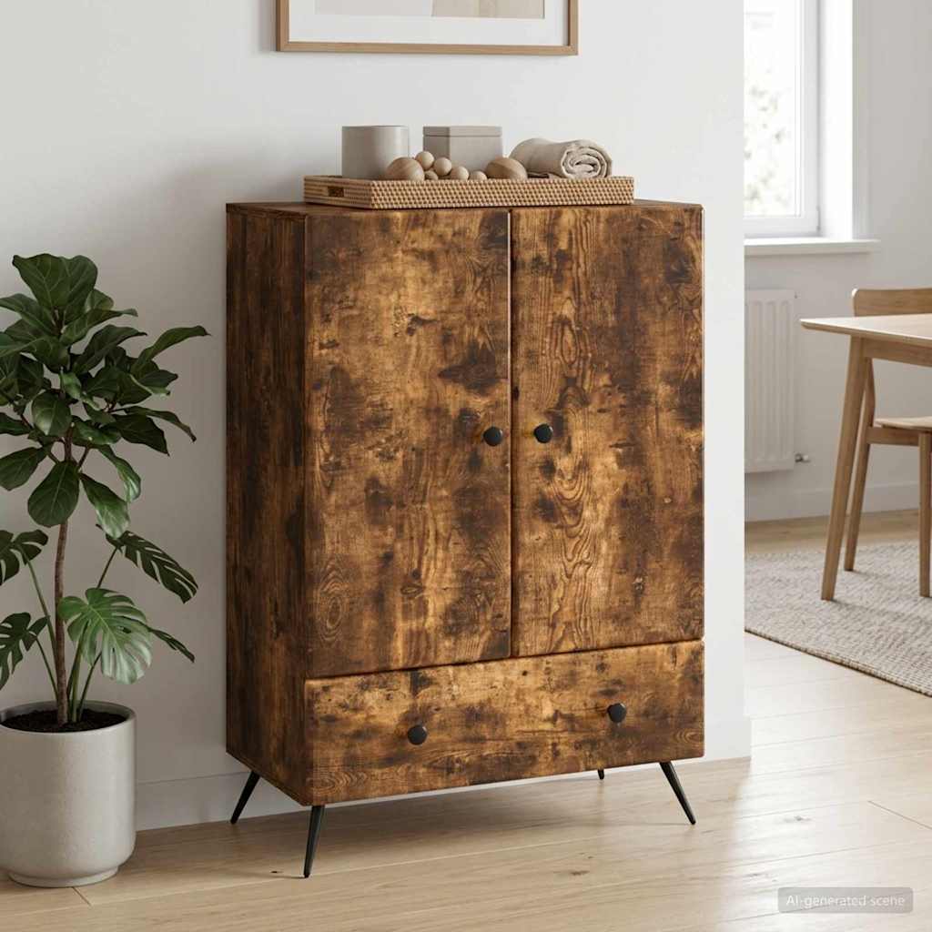 Dressoir met lade Gerookt eiken 66 x 34,5 x 95 cm Bewerkt hout – afbeelding 1