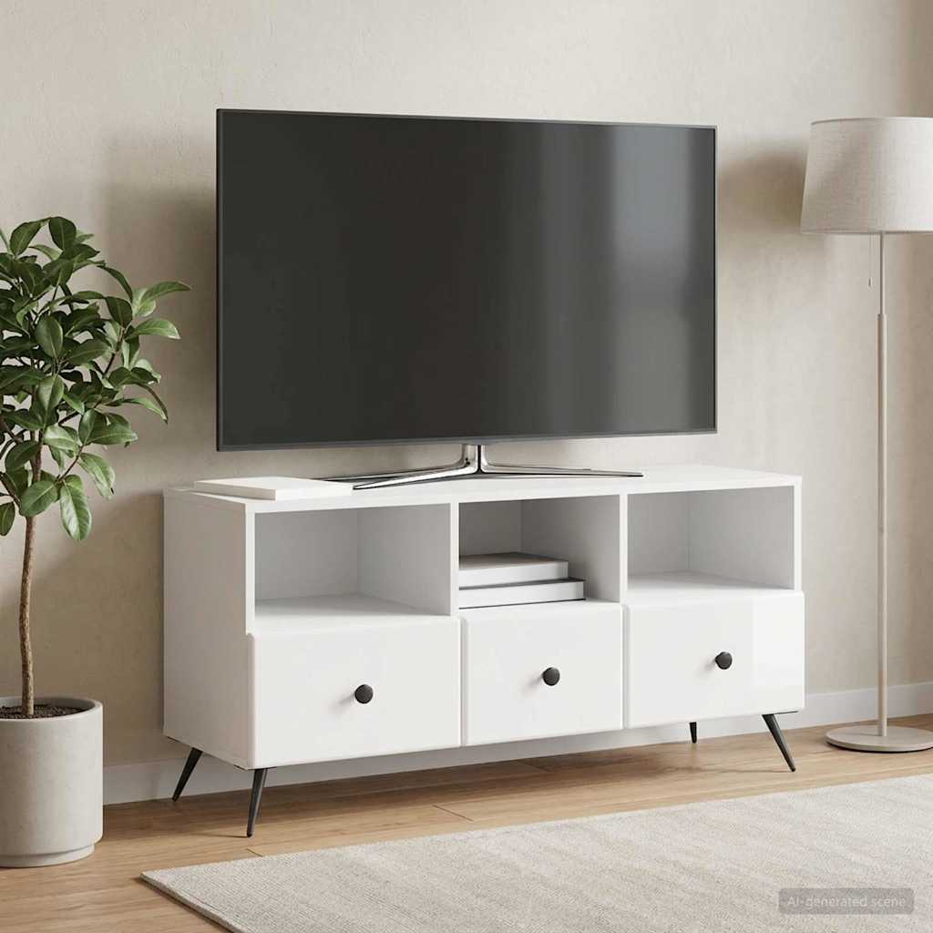 TV-kast met lade Hoogglans Wit 102 x 34,5 x 50 cm Bewerkt hout