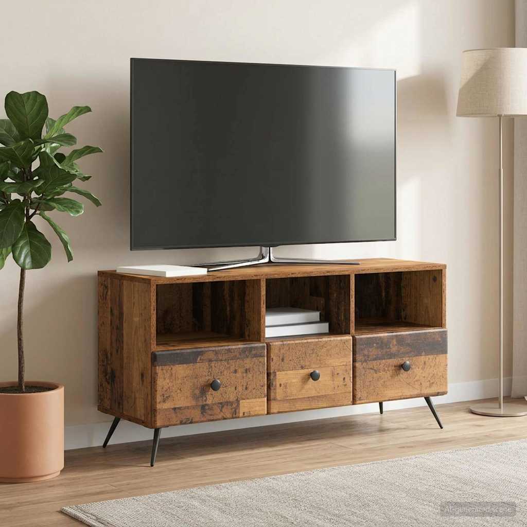 TV-kast met lade Oud hout 102 x 34,5 x 50 cm Bewerkt hout – afbeelding 1
