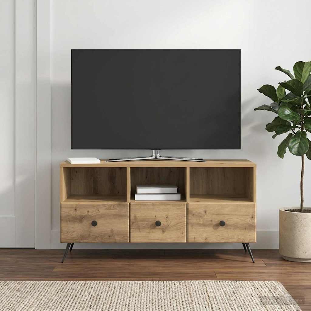 TV-kast Artisanaal eiken 102 x 34,5 x 50 cm Bewerkt hout – afbeelding 1