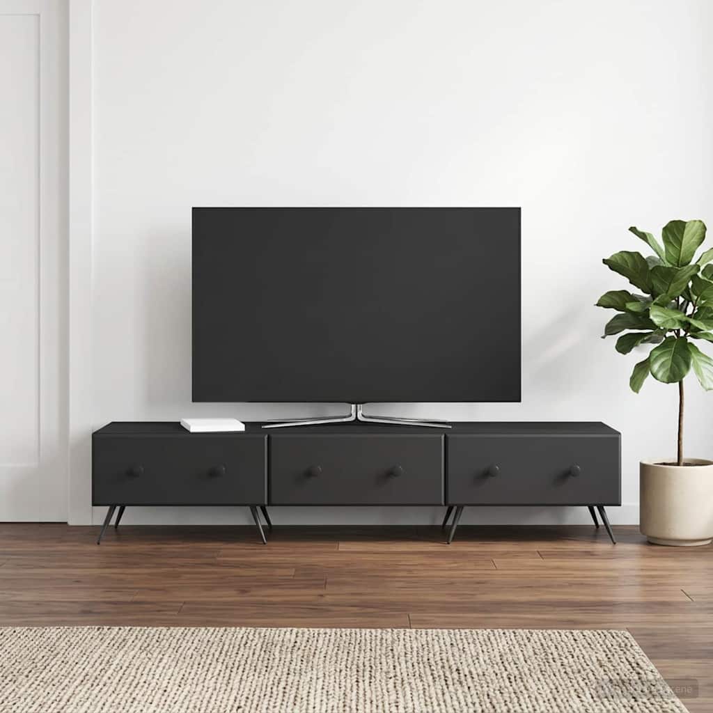 TV-kast met lade Zwart 147 x 34,5 x 30 cm Bewerkt hout