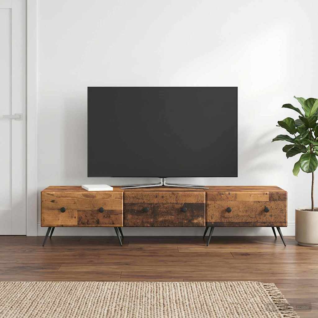 TV-kast met lade Oud hout 147 x 34,5 x 30 cm Bewerkt hout – afbeelding 1