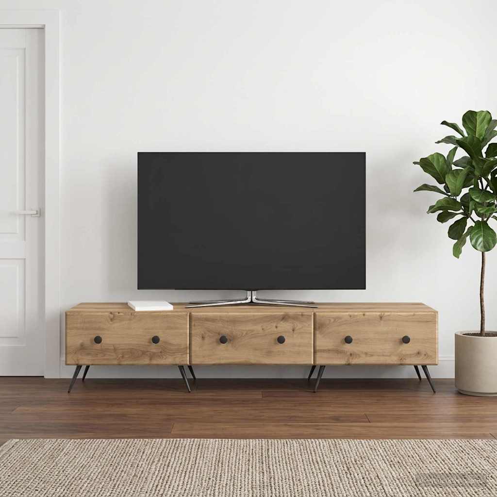 TV-kast Artisanaal eiken 147 x 34,5 x 30 cm Bewerkt hout – afbeelding 1