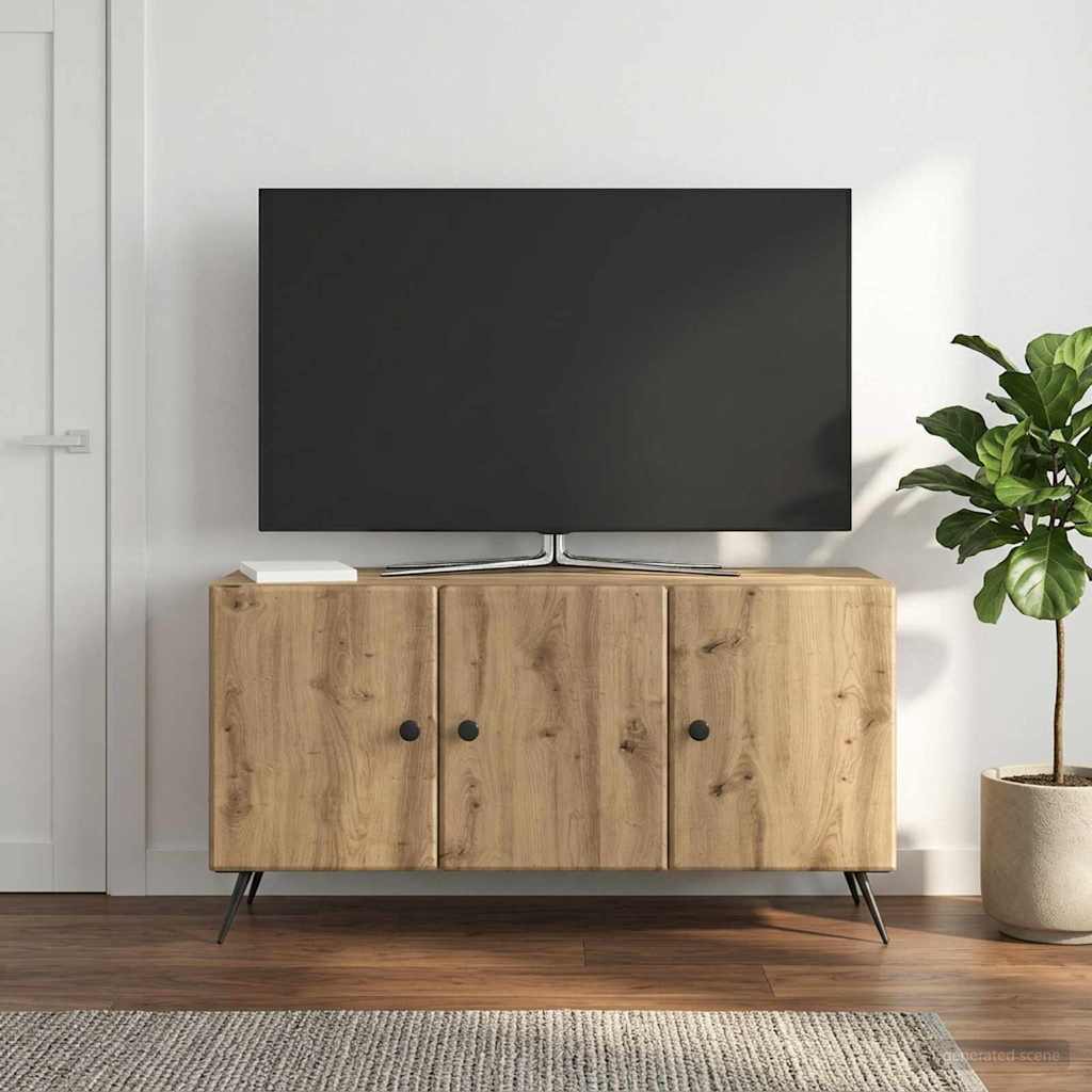 TV-kast Artisanaal eiken 99 x 34,5 x 50 cm Bewerkt hout – afbeelding 1