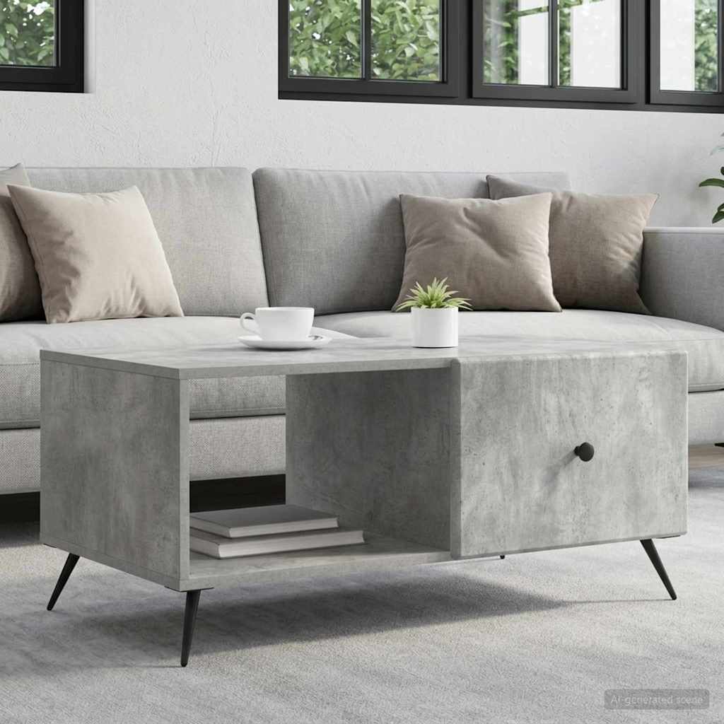 Salontafel Betongrijs 90 x 50 x 40 cm Bewerkt hout – afbeelding 1