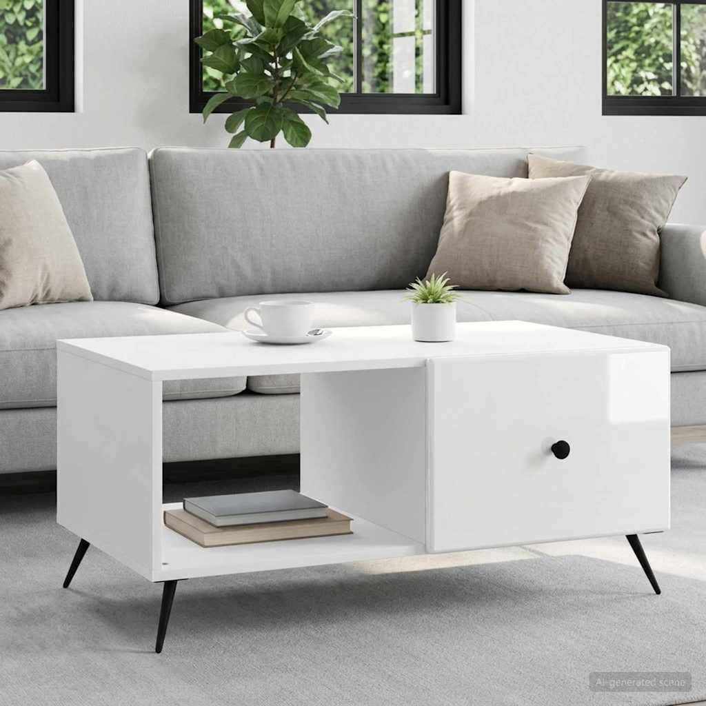 Salontafel Hoogglans Wit 90 x 50 x 40 cm Bewerkt hout
