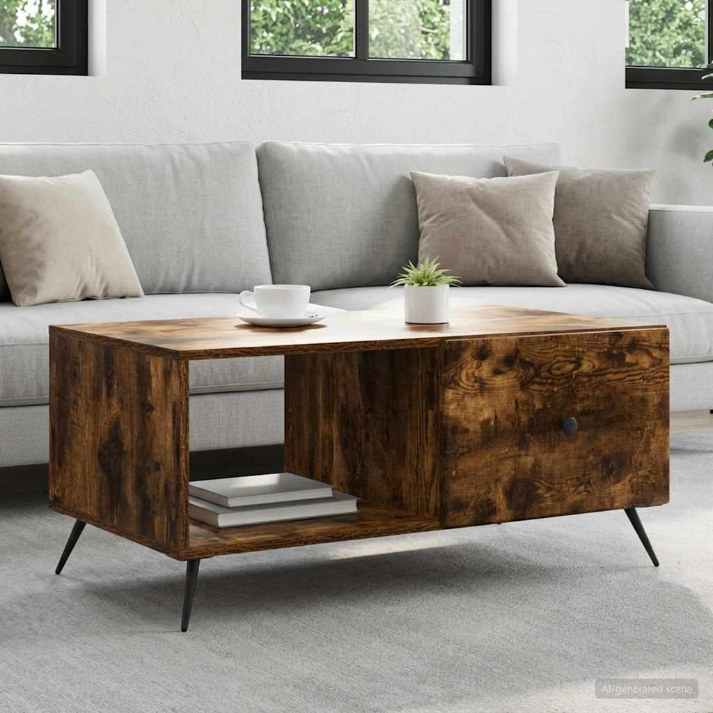 Salontafel Gerookt eiken 90 x 50 x 40 cm Bewerkt hout – afbeelding 1