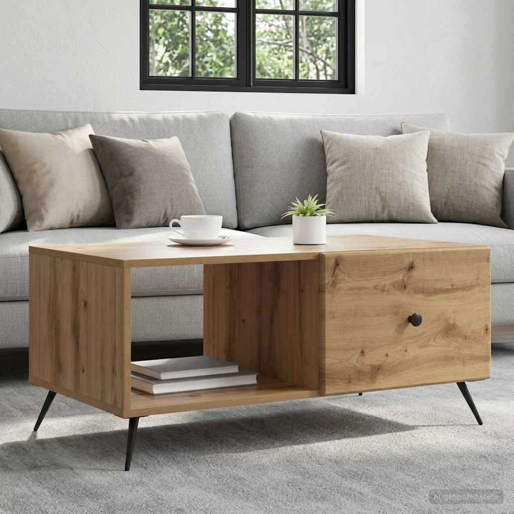 Salontafel Artisanaal eiken 90 x 50 x 40 cm Bewerkt hout – afbeelding 1