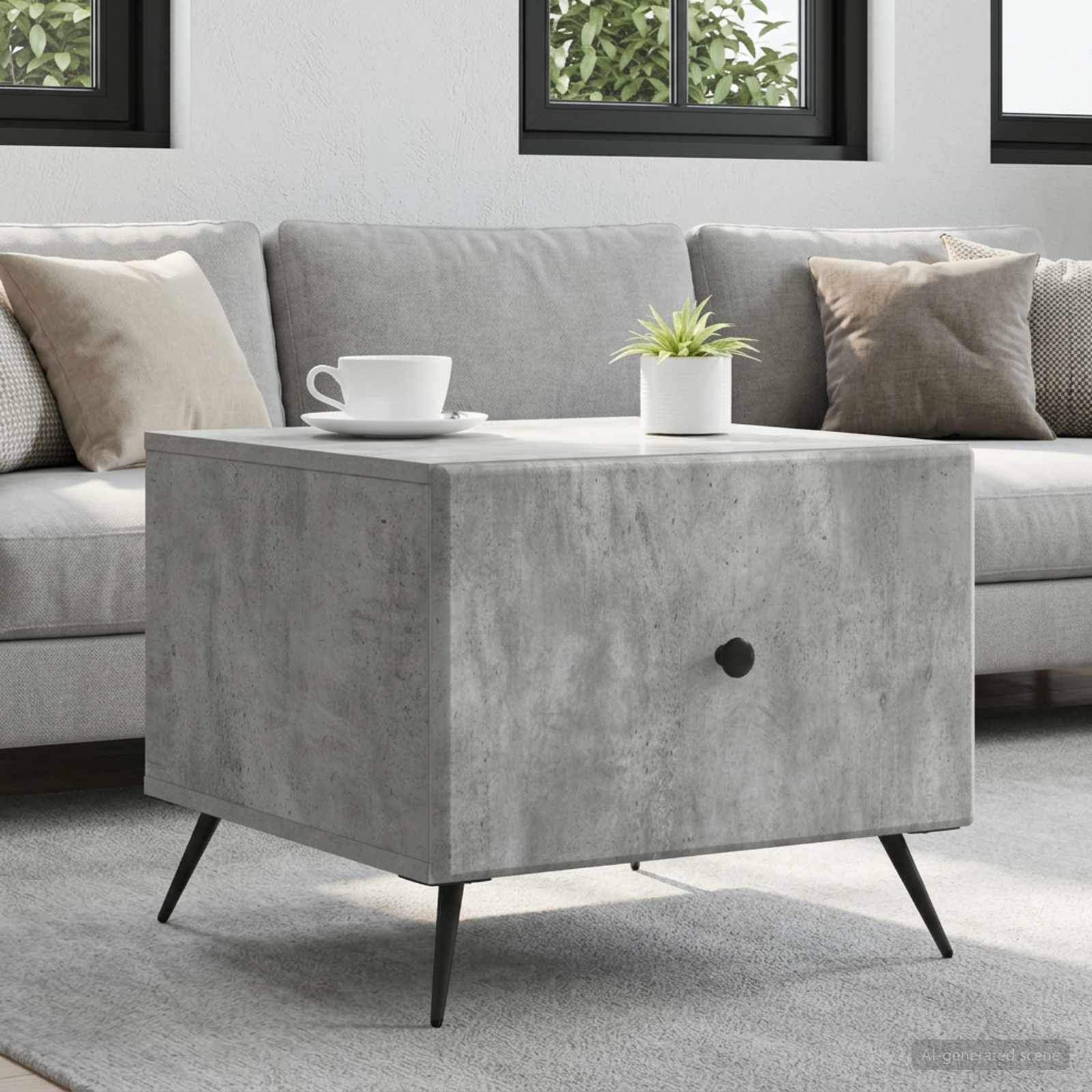 Salontafel met lade Betongrijs 49 x 50 x 40 cm Bewerkt hout