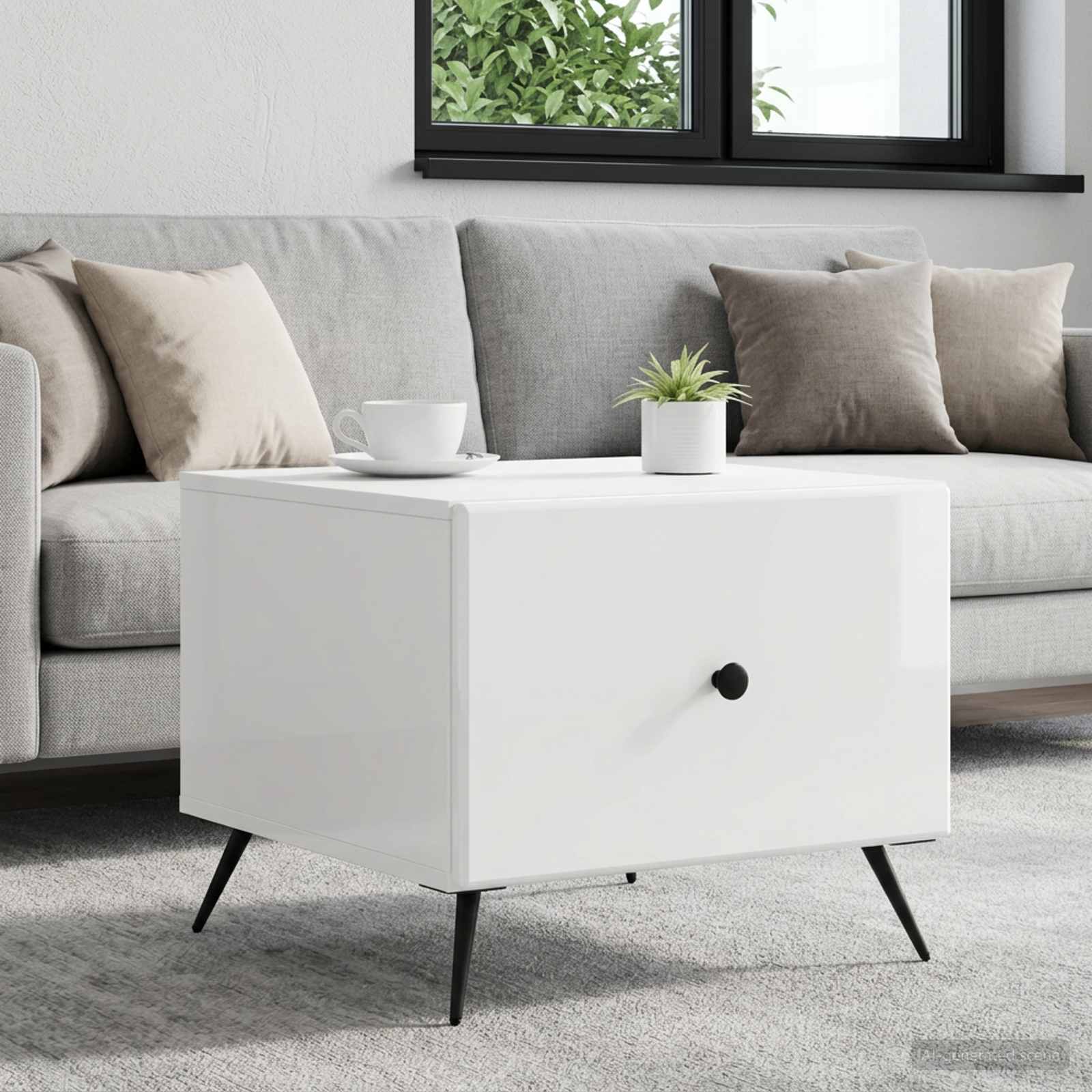 Salontafel met lade Hoogglans Wit 49 x 50 x 40 cm Bewerkt hout