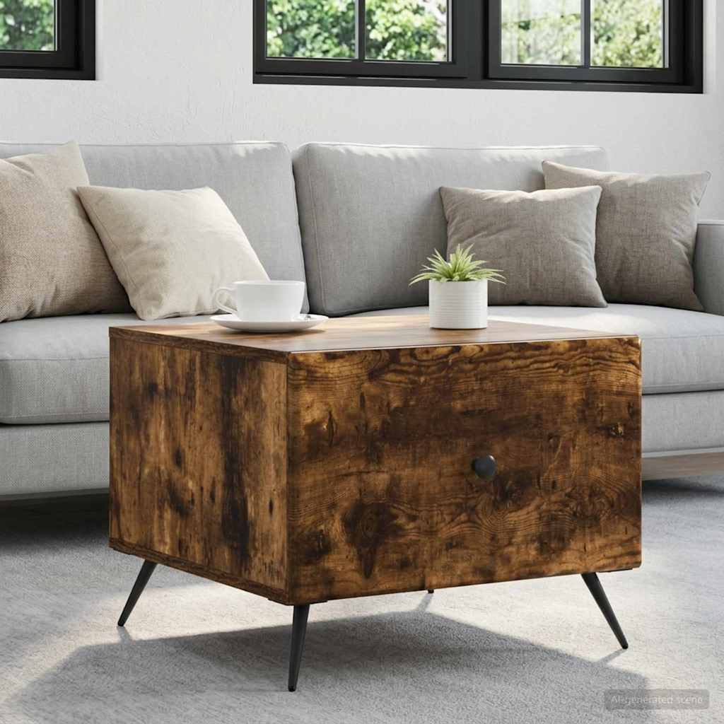 Salontafel met lade Gerookt eiken 49 x 50 x 40 cm Bewerkt hout – afbeelding 1