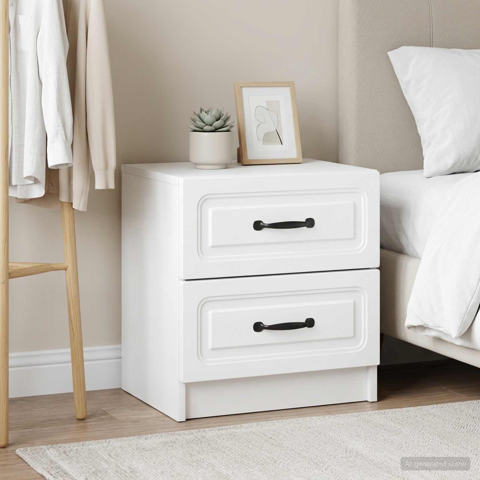 Nachtkastje met lade 2 pcs Wit 43 x 34,5 x 44,5 cm Bewerkt hout