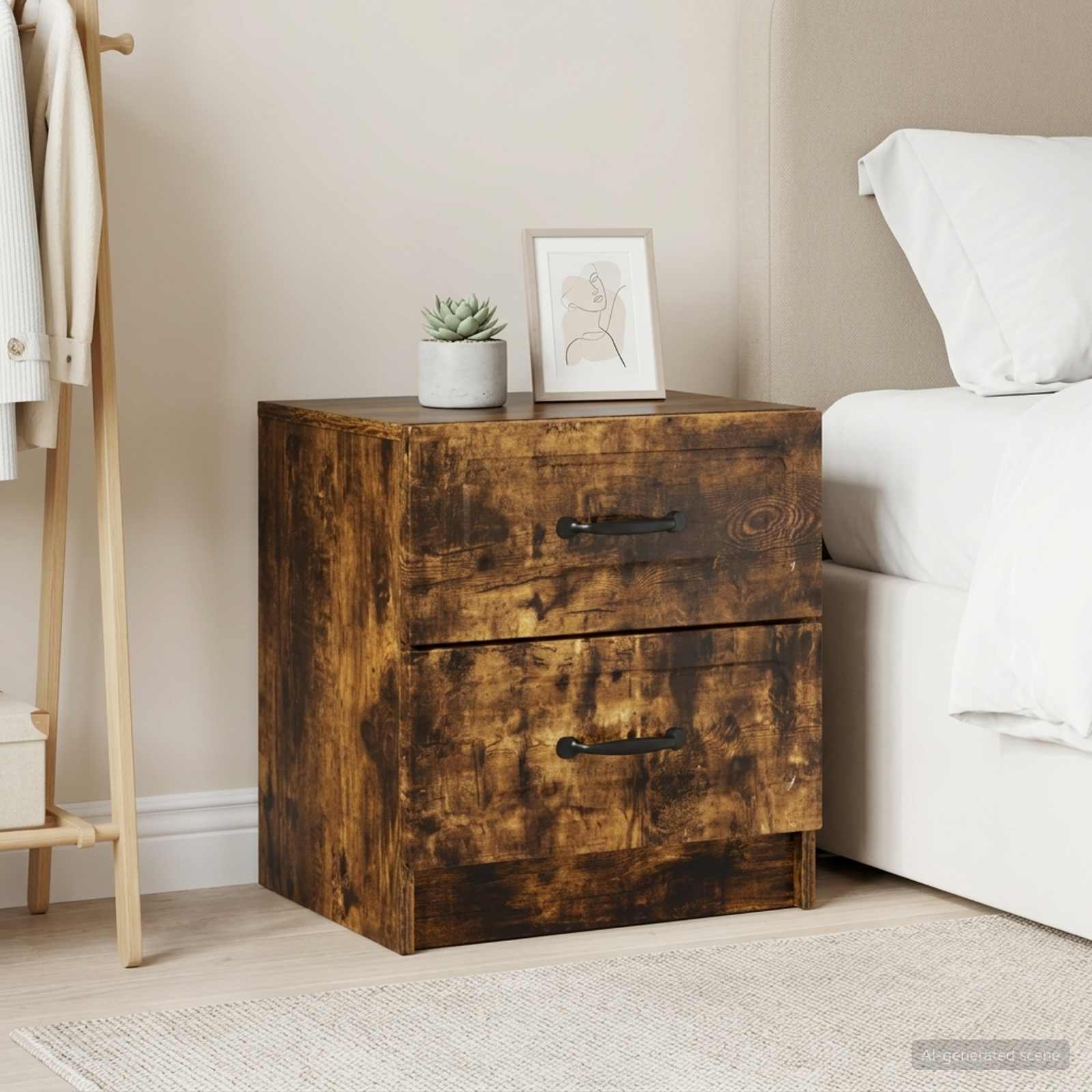Nachtkastje met lade 2 pcs Gerookt eiken 43 x 34,5 x 44,5 cm