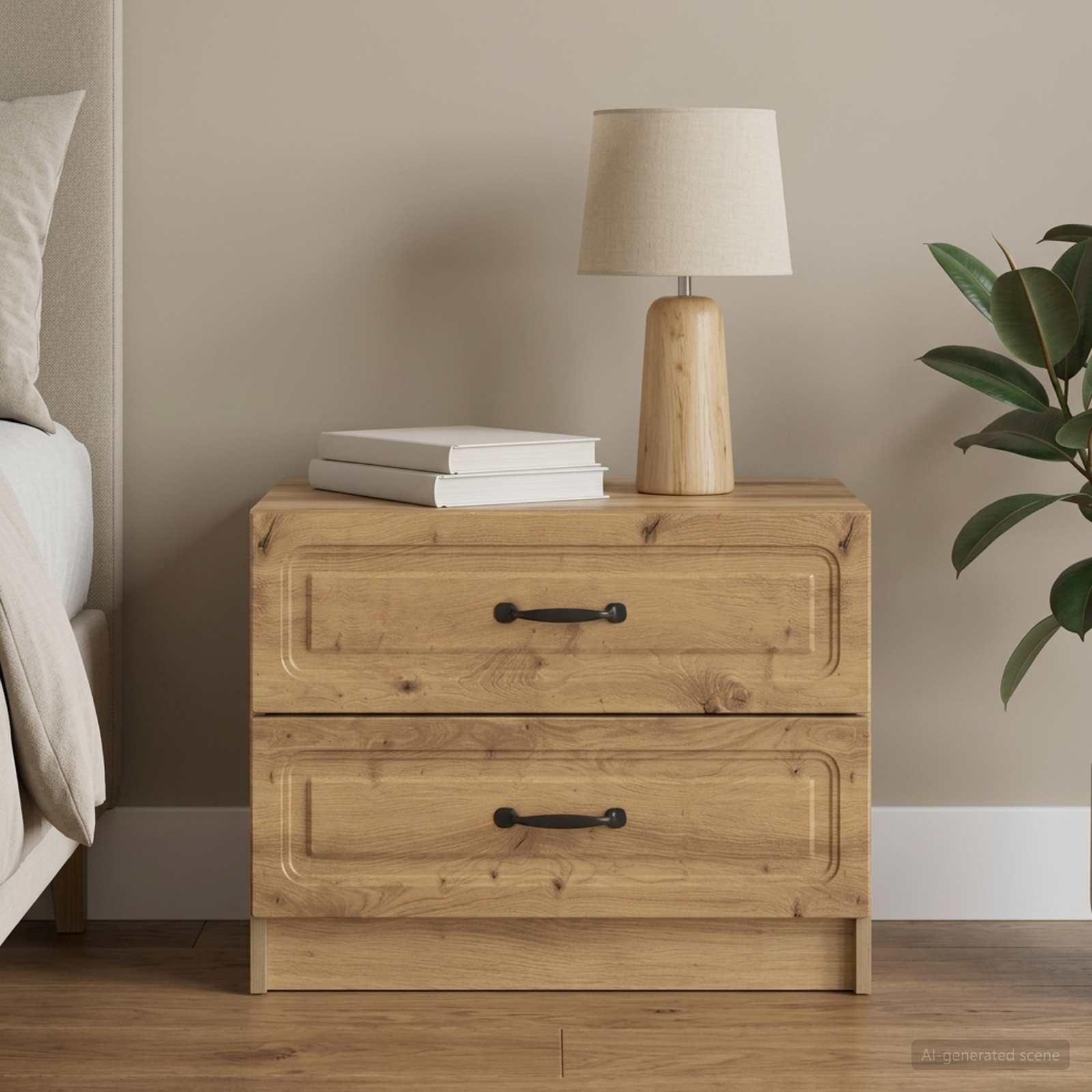 Nachtkastje Artisanaal eiken 62 x 34,5 x 44,5 cm Bewerkt hout