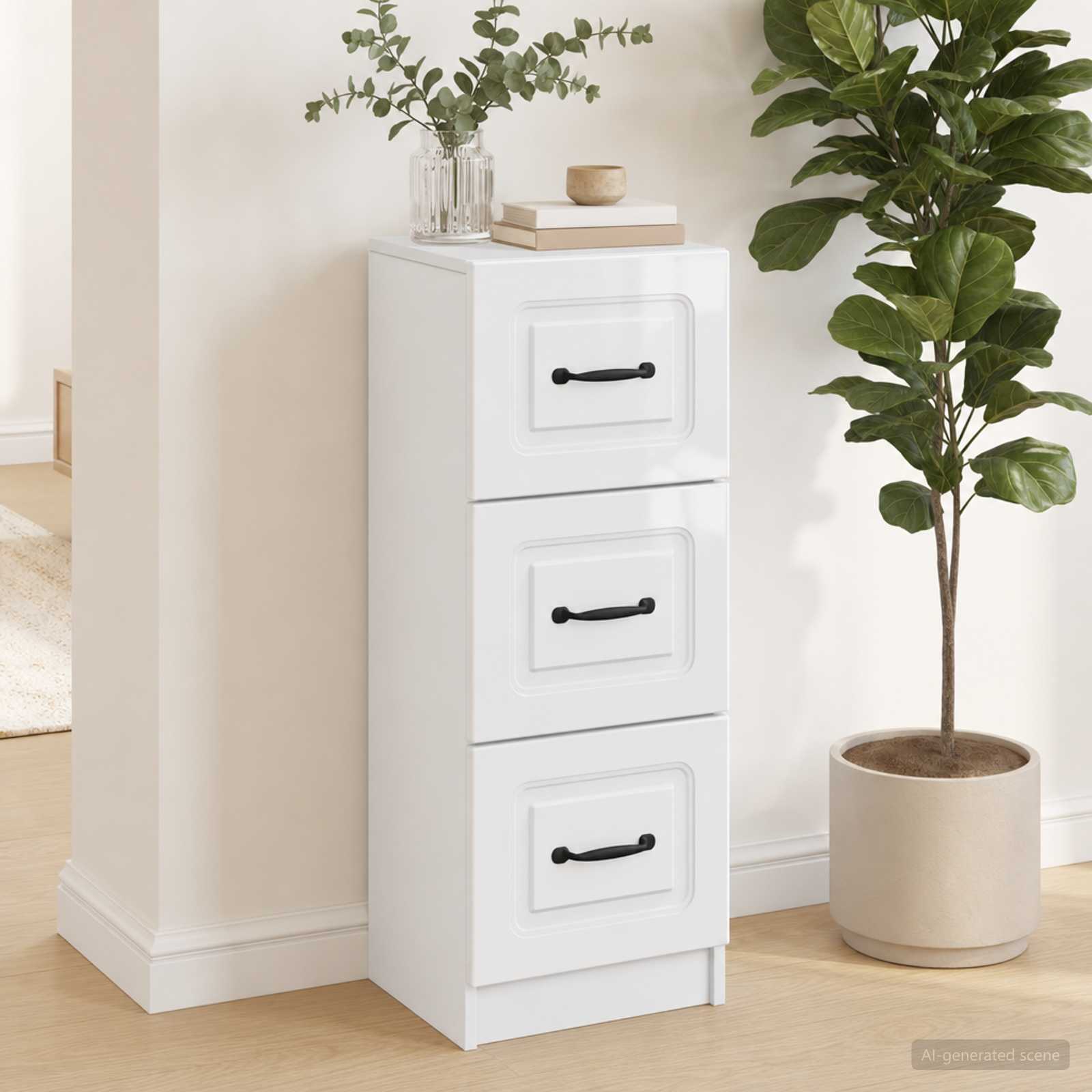 Ladenkast Hoogglans Wit 33 x 34,5 x 87 cm Bewerkt hout – afbeelding 1