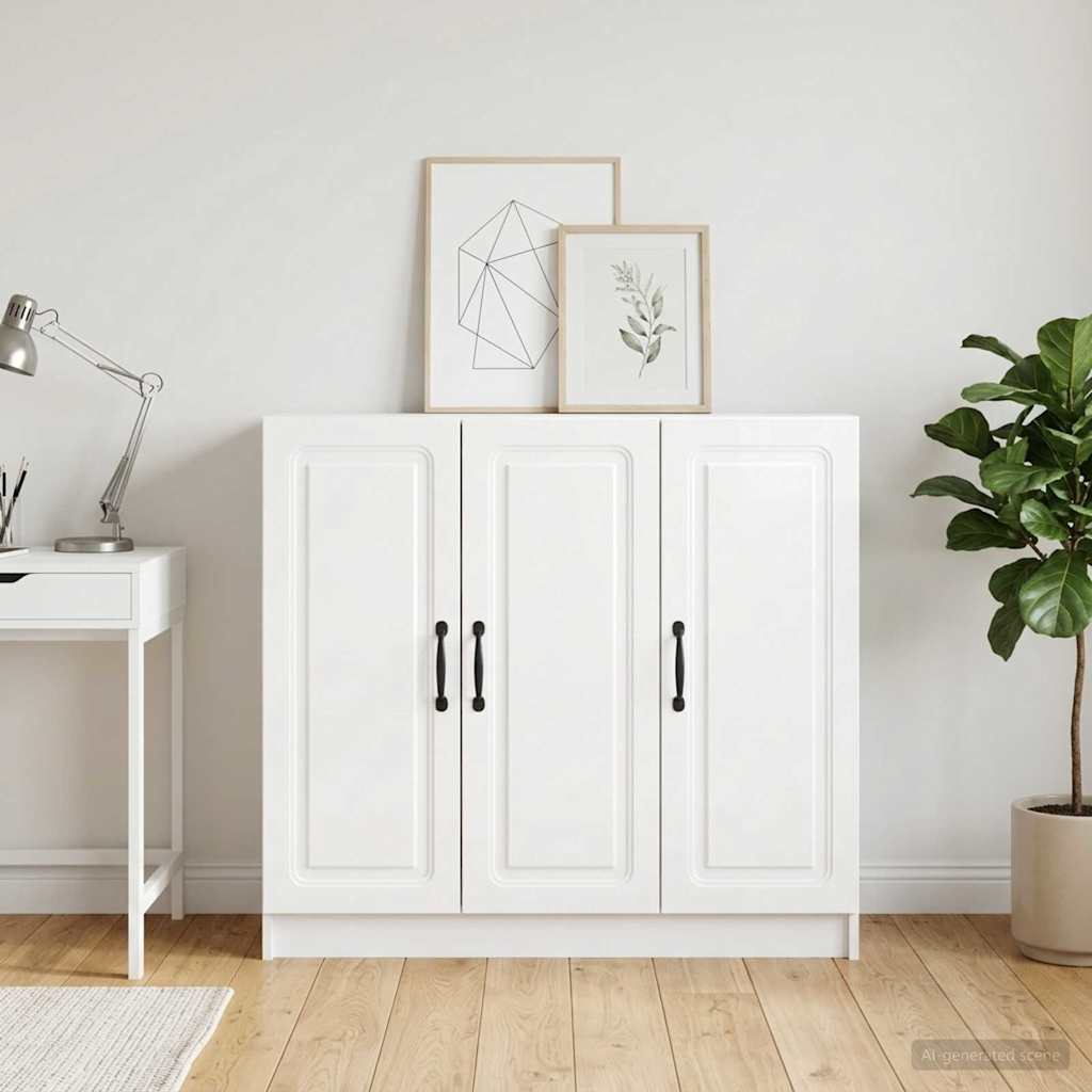 Dressoir Hoogglans Wit 89 x 34,5 x 77 cm Bewerkt hout – afbeelding 1