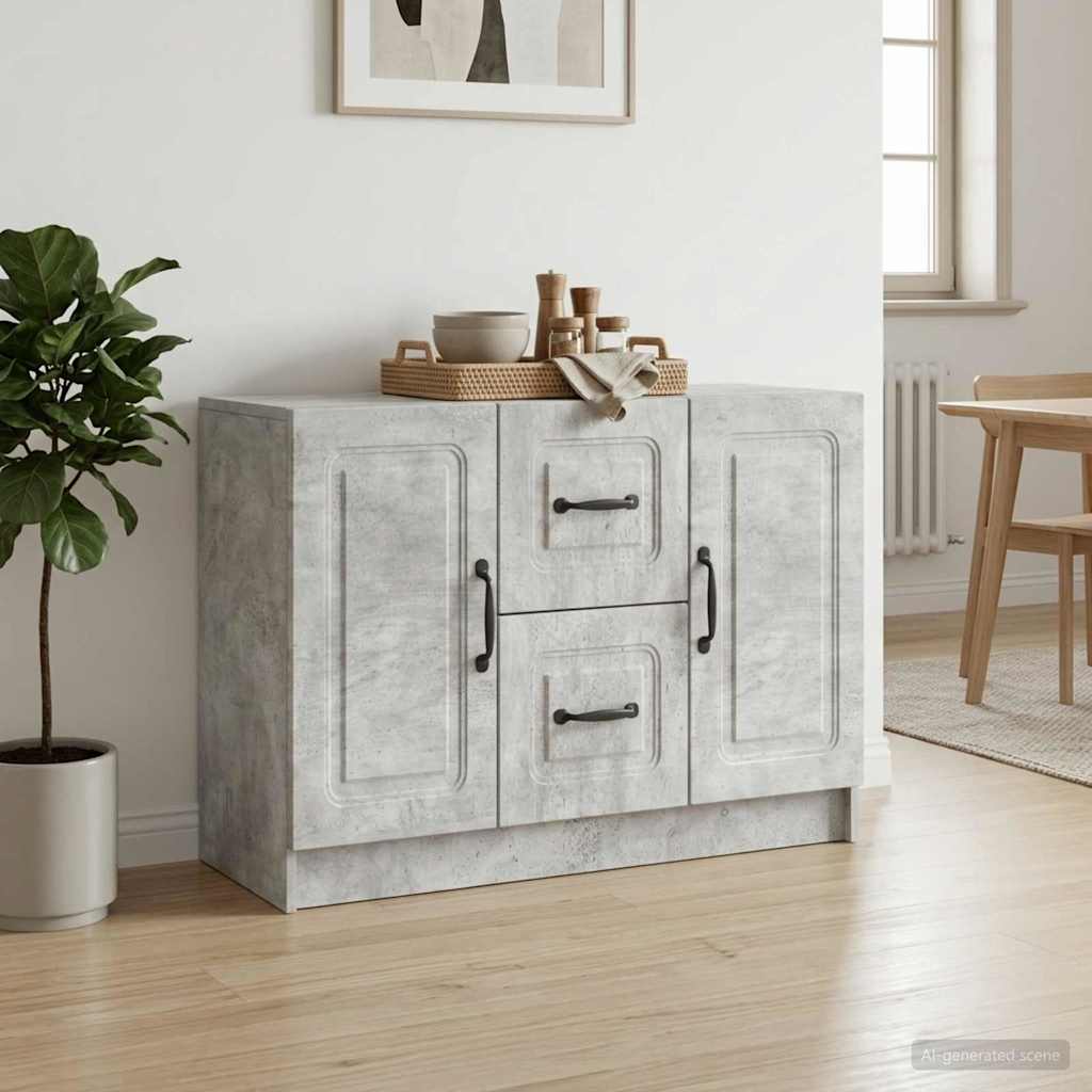 Dressoir met lade Betongrijs 89 x 34,5 x 57 cm Bewerkt hout