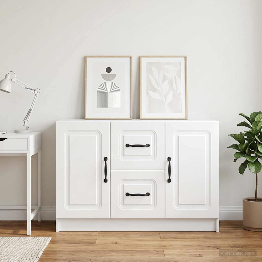 Dressoir met lade Hoogglans Wit 89 x 34,5 x 57 cm Bewerkt hout