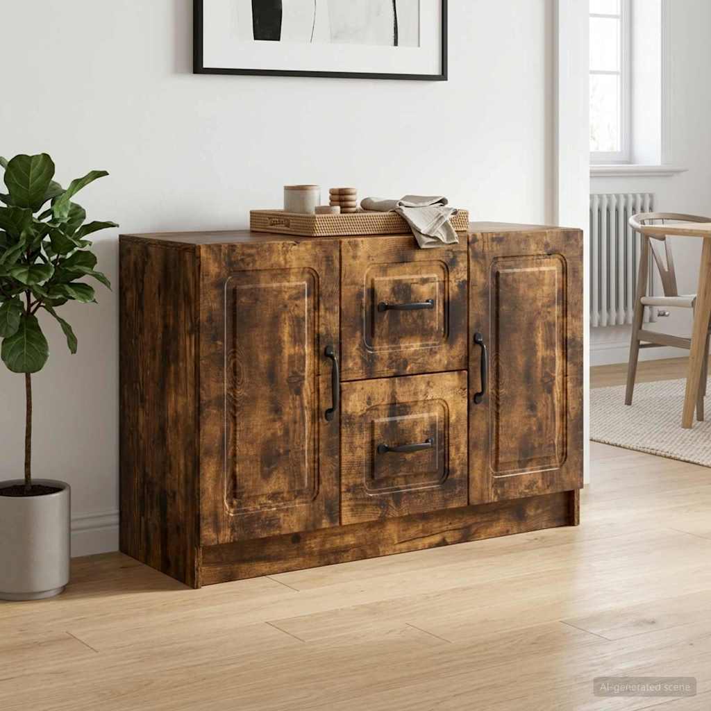 Dressoir met lade Gerookt eiken 89 x 34,5 x 57 cm Bewerkt hout – afbeelding 1