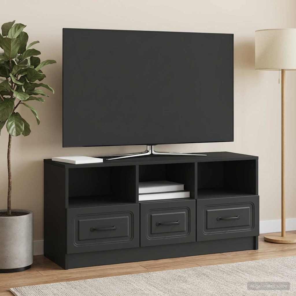 TV-kast met lade Zwart 102 x 34,5 x 47 cm Bewerkt hout
