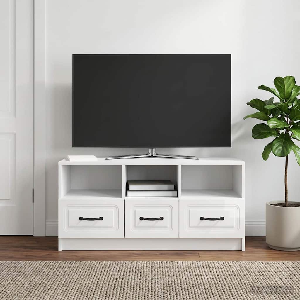TV-kast met lade Hoogglans Wit 102 x 34,5 x 47 cm Bewerkt hout