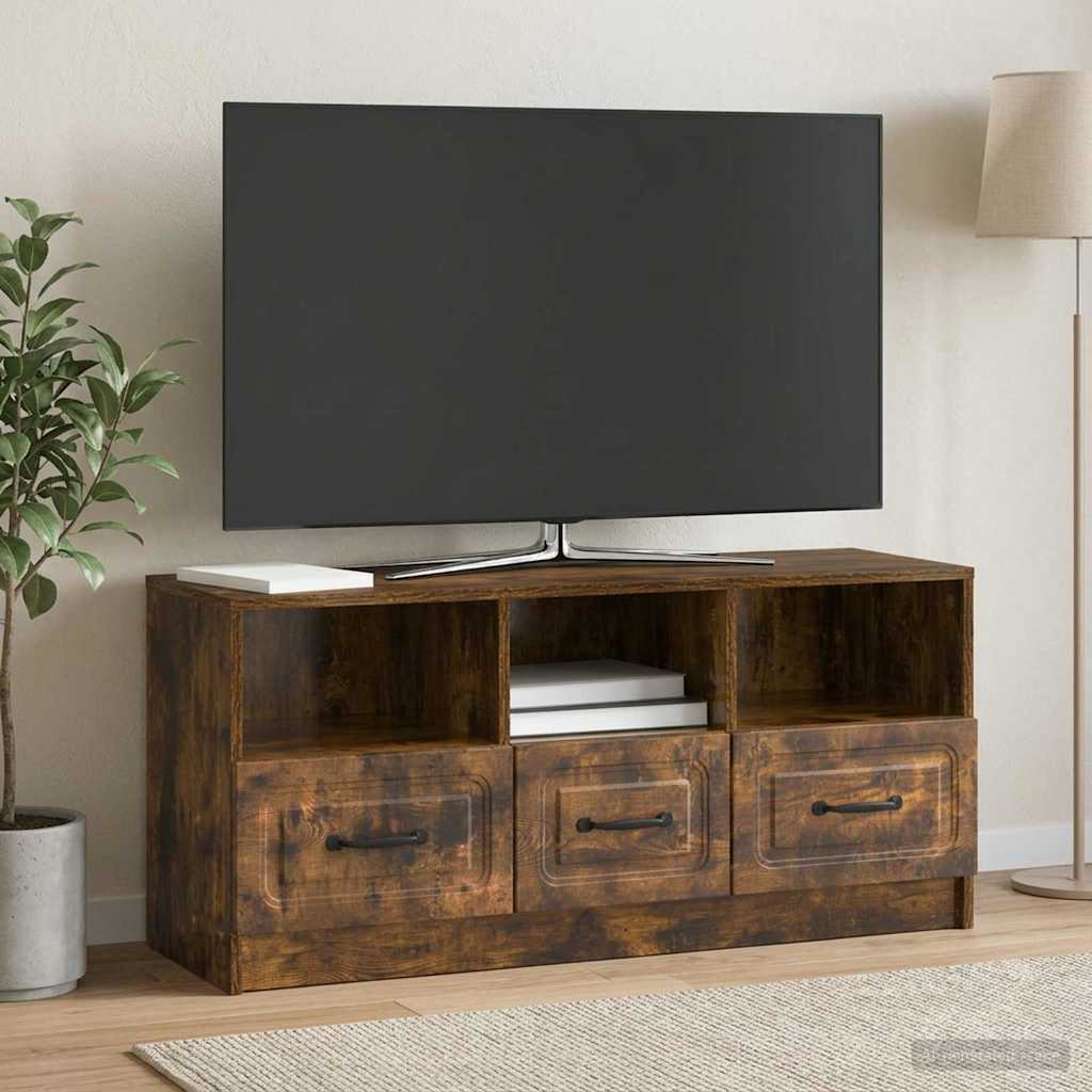 TV-kast met lade Gerookt eiken 102 x 34,5 x 47 cm Bewerkt hout – afbeelding 1