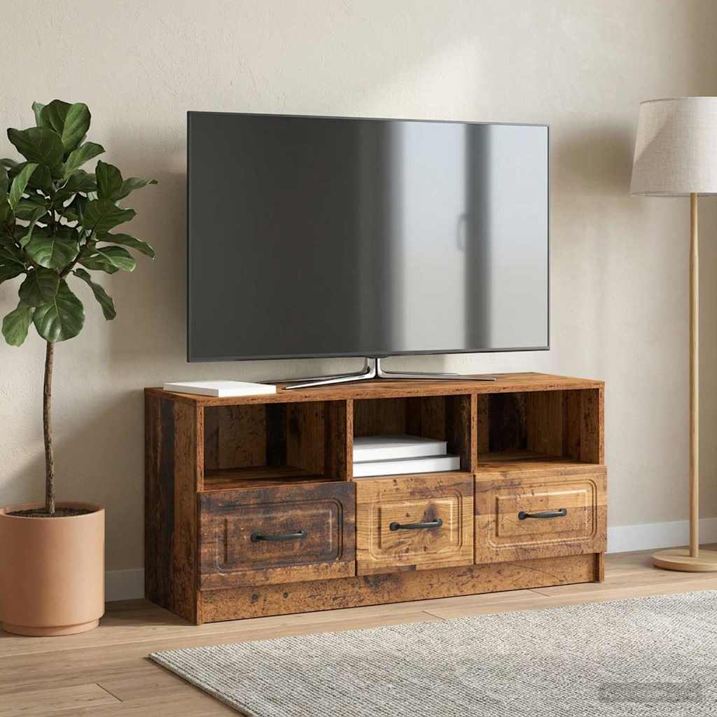 TV-kast met lade Oud hout 102 x 34,5 x 47 cm Bewerkt hout – afbeelding 1