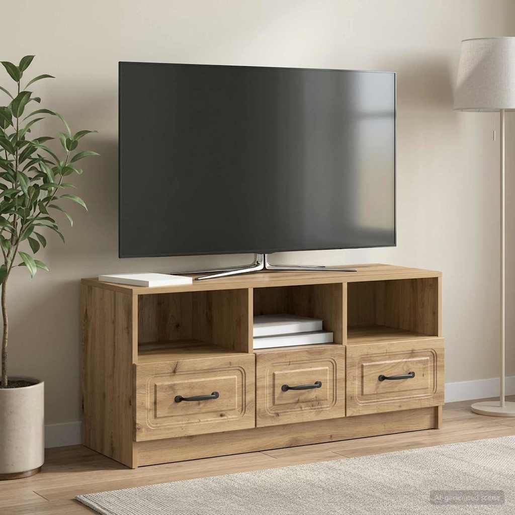 TV-kast Artisanaal eiken 102 x 34,5 x 47 cm Bewerkt hout