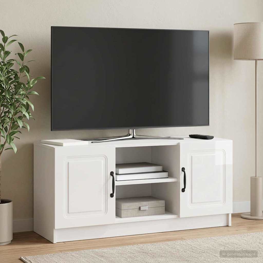TV-kast Hoogglans Wit 102 x 34,5 x 47 cm Bewerkt hout