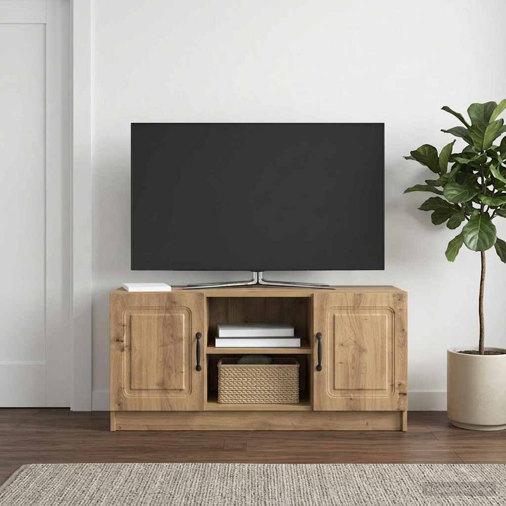 TV-kast Artisanaal eiken 102 x 34,5 x 47 cm Bewerkt hout – afbeelding 1