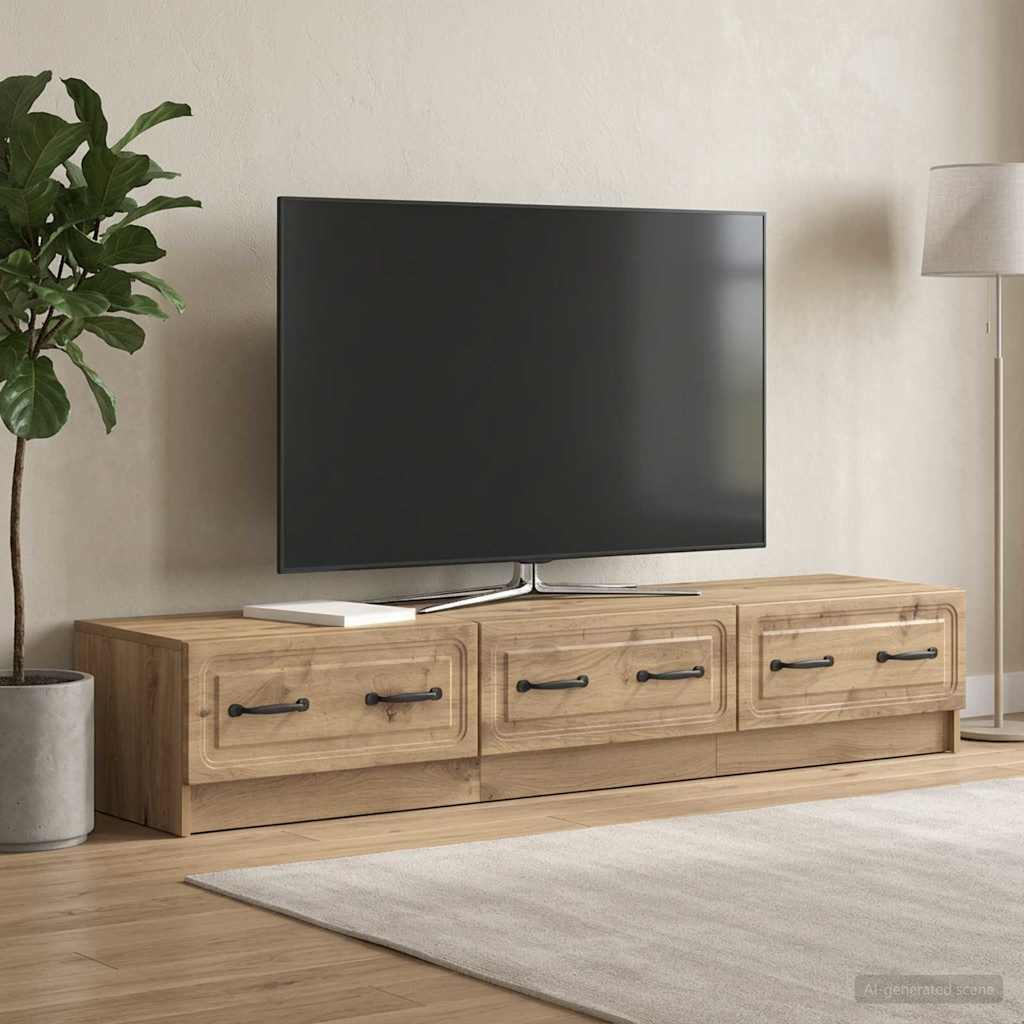TV-kast Artisanaal eiken 147 x 34,5 x 27 cm Bewerkt hout – afbeelding 1