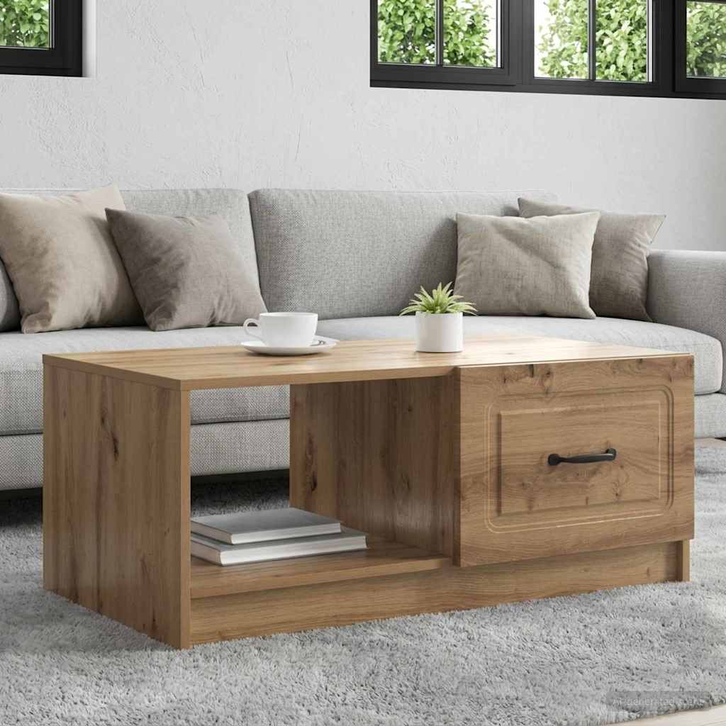 Salontafel Artisanaal eiken 90 x 50 x 37 cm Bewerkt hout – afbeelding 1