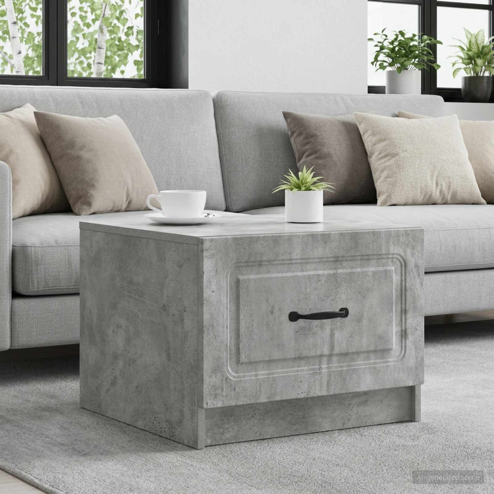 Salontafel met lade Betongrijs 49 x 50 x 37 cm Bewerkt hout – afbeelding 1