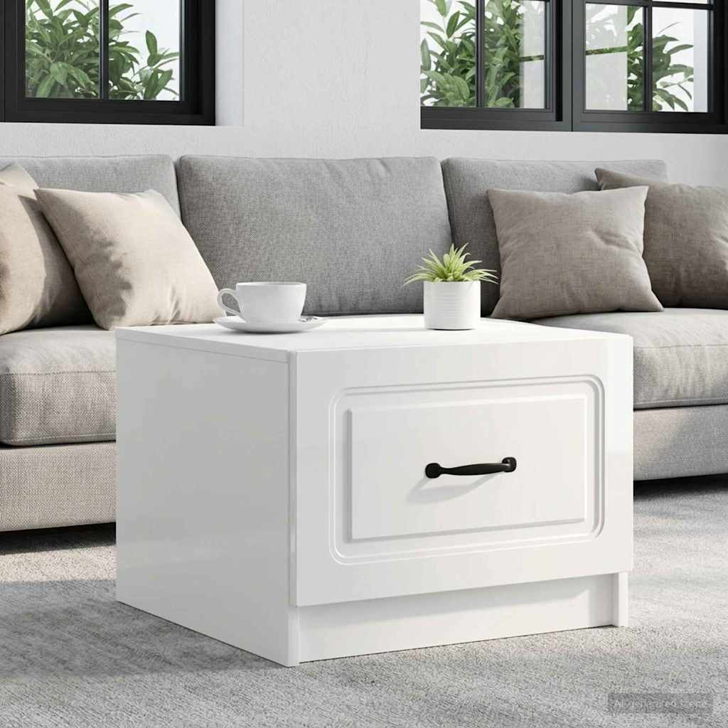 Salontafel met lade Hoogglans Wit 49 x 50 x 37 cm Bewerkt hout