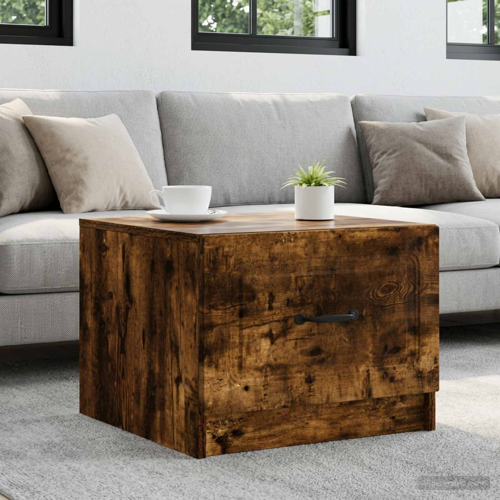 Salontafel met lade Gerookt eiken 49 x 50 x 37 cm Bewerkt hout