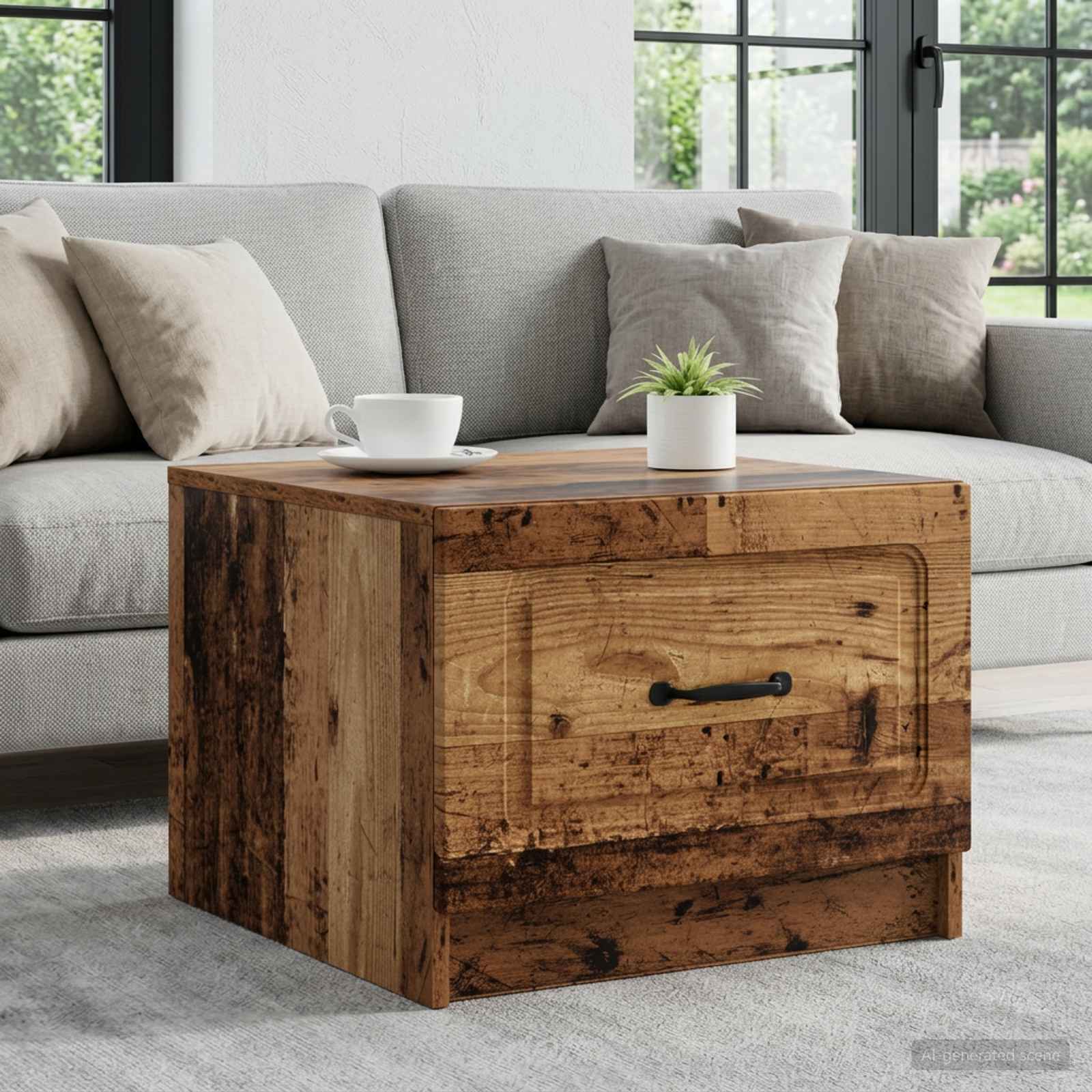 Salontafel met lade Oud hout 49 x 50 x 37 cm Bewerkt hout – afbeelding 1