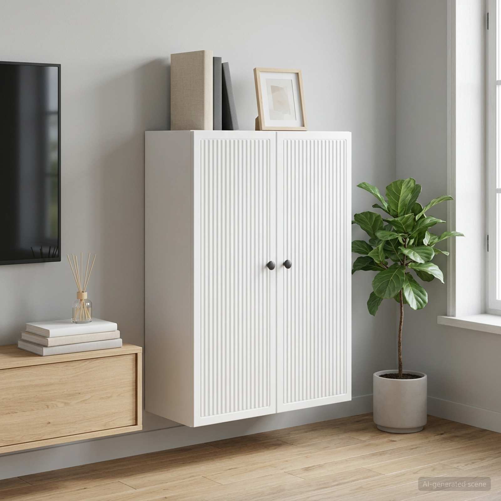 Wandkast Wit 66 x 34,5 x 90 cm Bewerkt hout