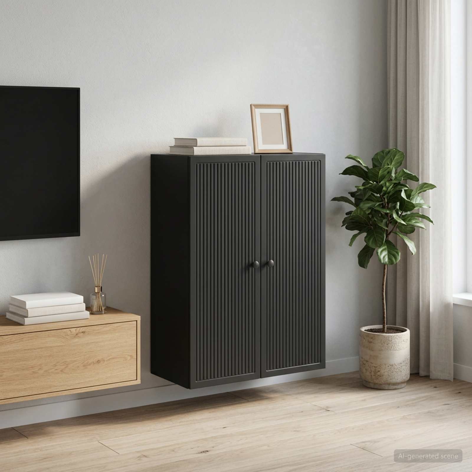 Wandkast Zwart 66 x 34,5 x 90 cm Bewerkt hout – afbeelding 1