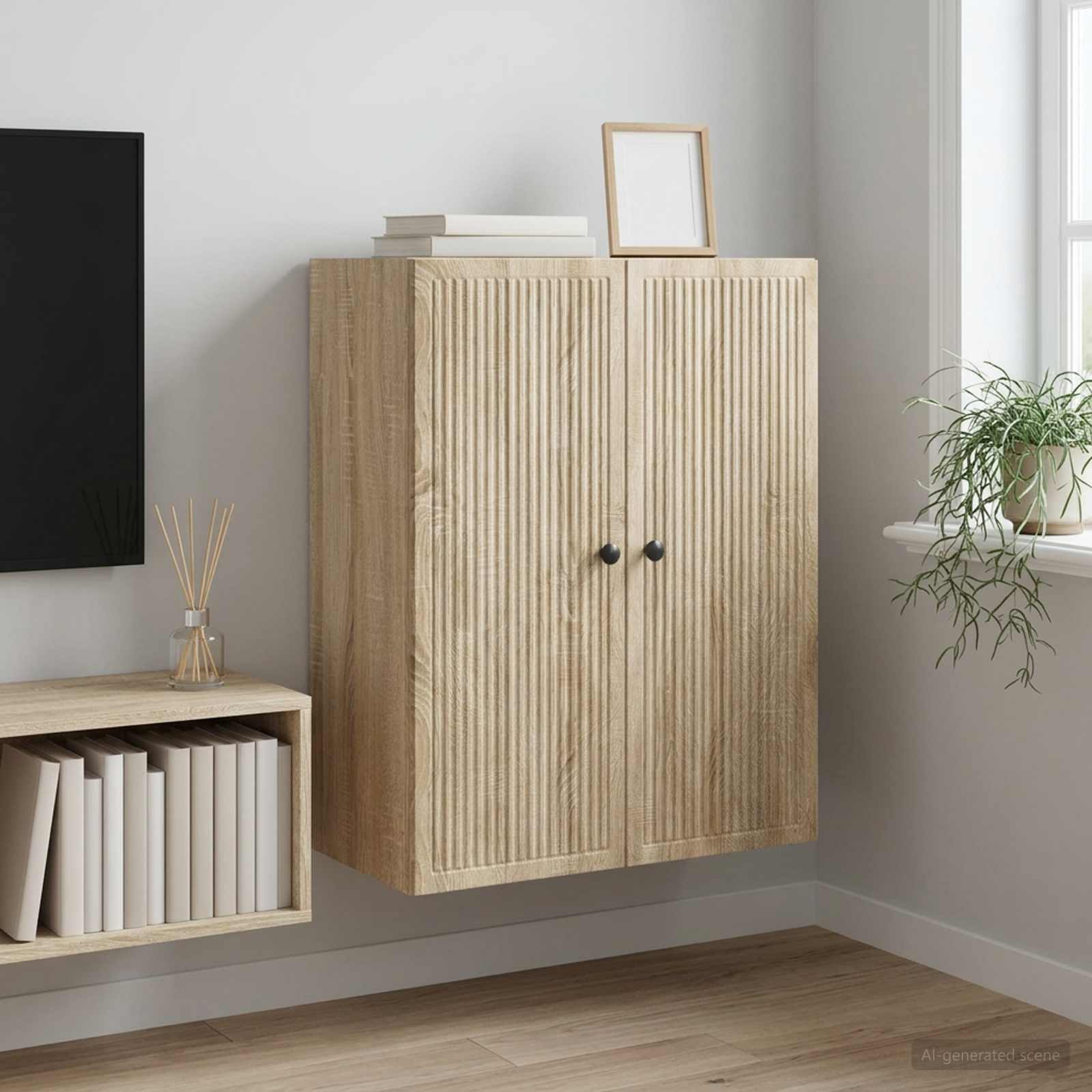Wandkast Sonoma Eiken 66 x 34,5 x 90 cm Bewerkt hout – afbeelding 1