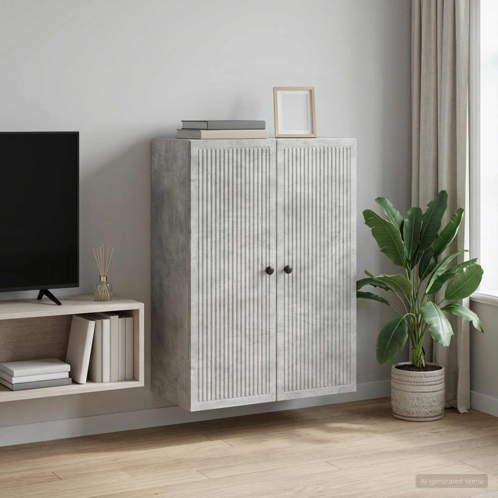 Wandkast Betongrijs 66 x 34,5 x 90 cm Bewerkt hout – afbeelding 1
