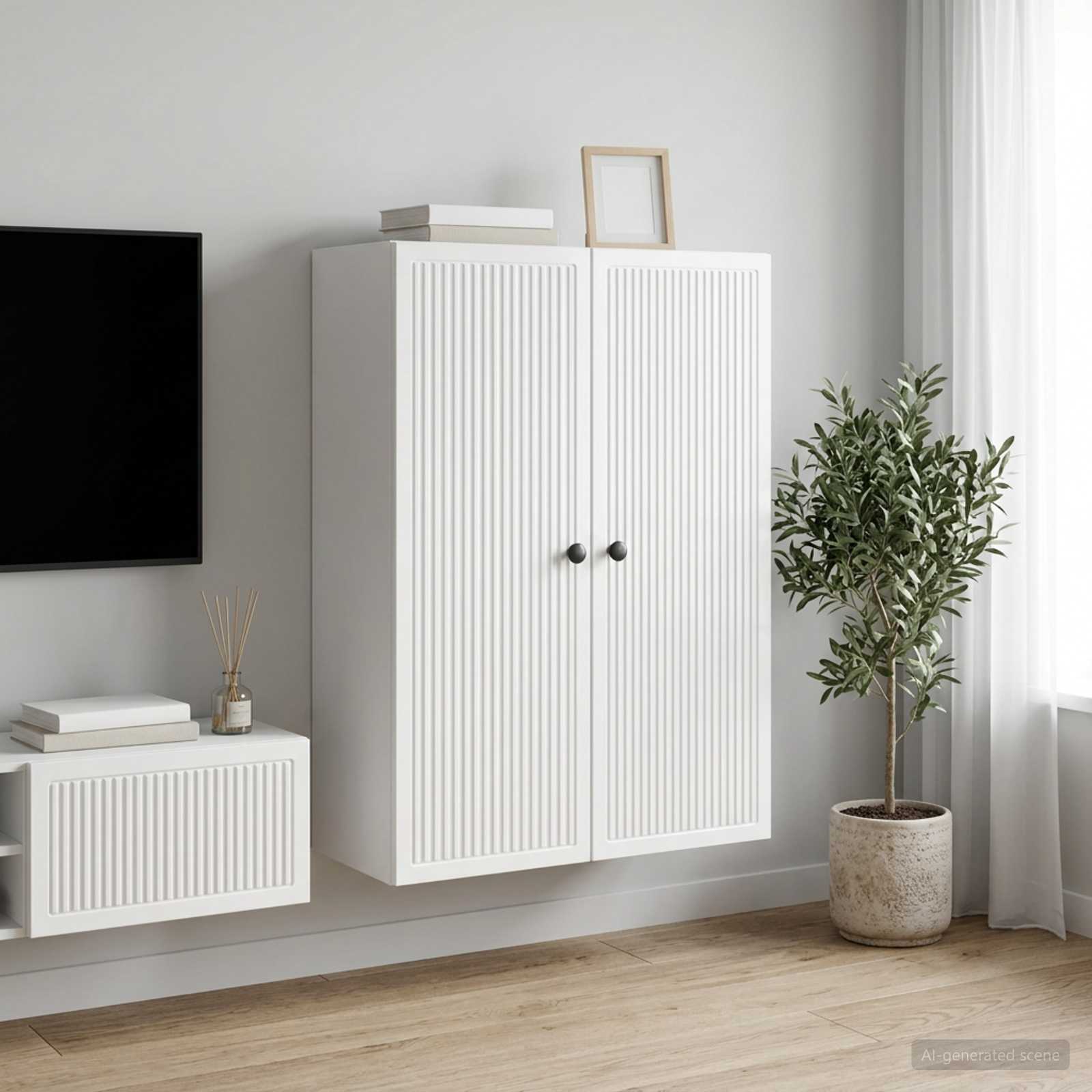 Wandkast Hoogglans Wit 66 x 34,5 x 90 cm Bewerkt hout – afbeelding 1