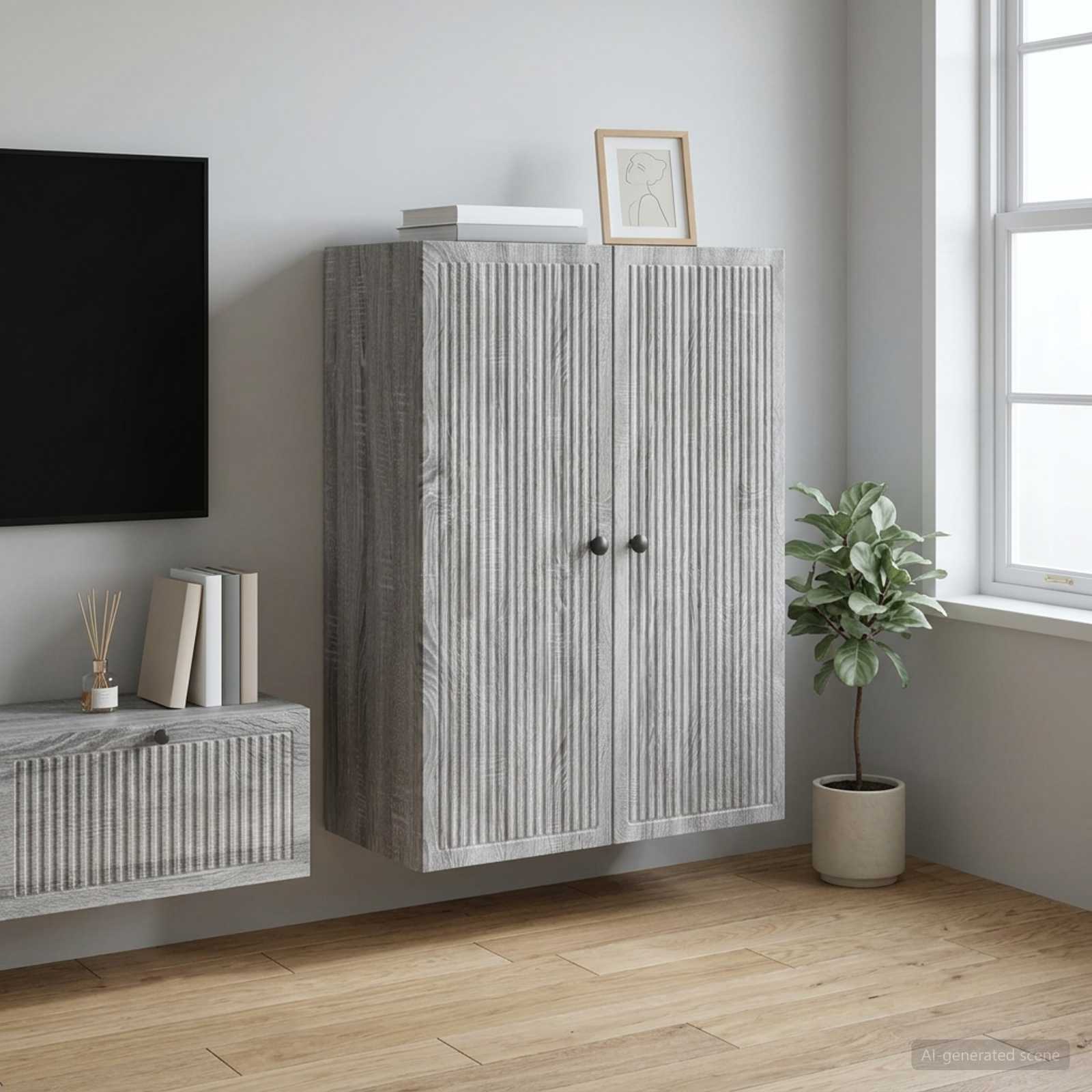 Wandkast Grijs Sonoma 66 x 34,5 x 90 cm Bewerkt hout – afbeelding 1