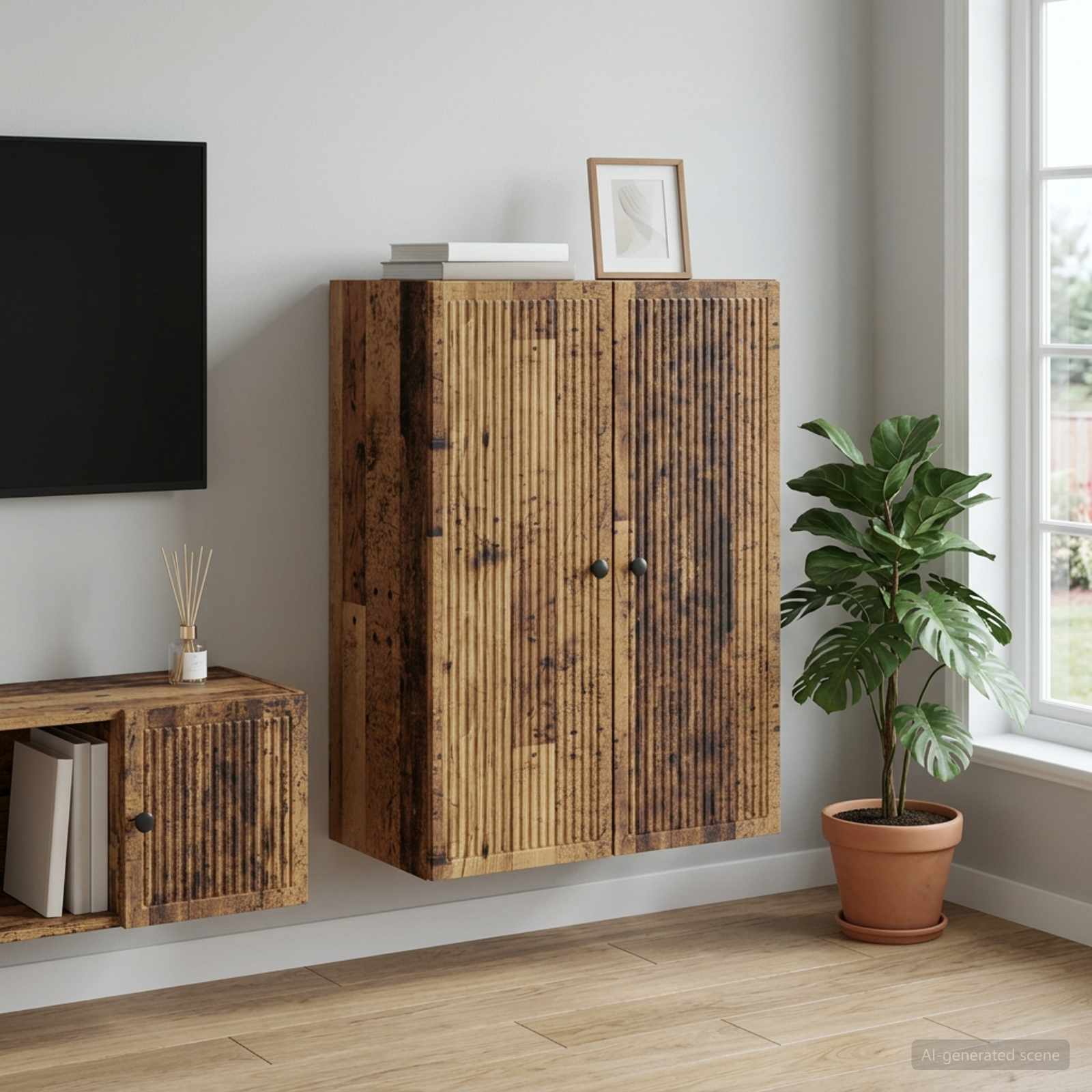 Wandkast Oud hout 66 x 34,5 x 90 cm Bewerkt hout – afbeelding 1