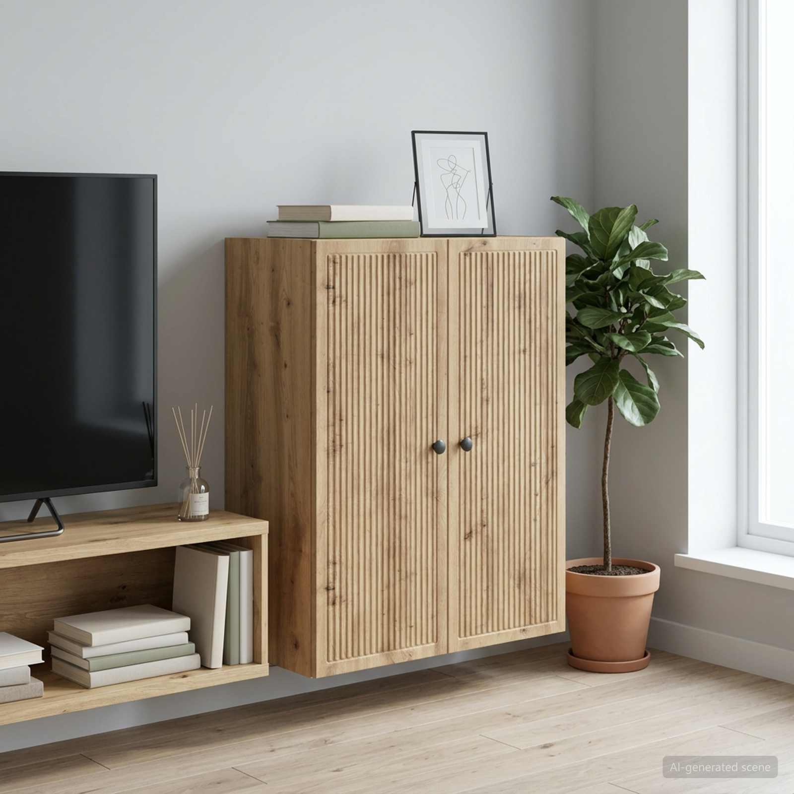 Wandkast 66 x 34,5 x 90 cm Bewerkt hout Artisanaal eiken