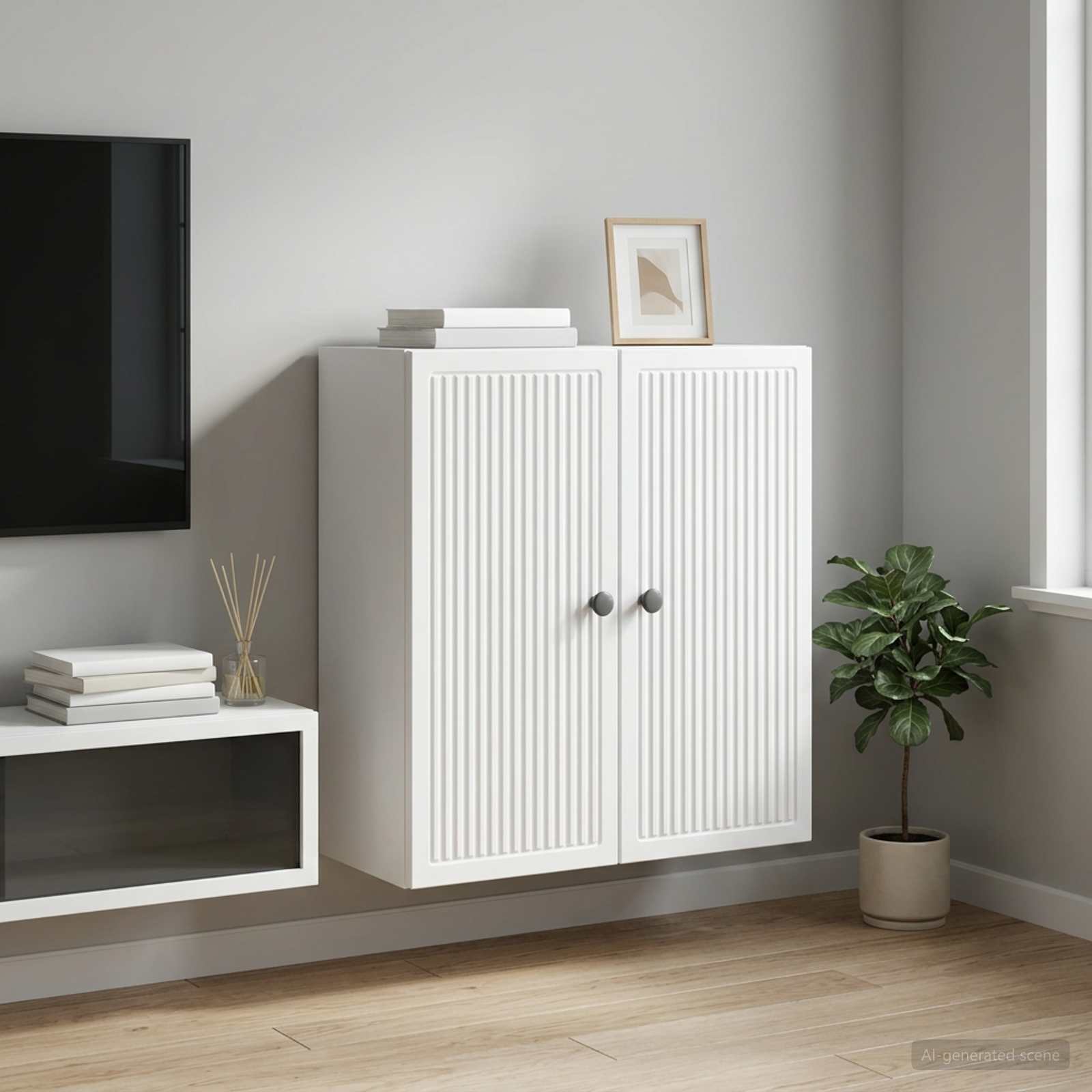 Wandkast Wit 59 x 31 x 60 cm Bewerkt hout – afbeelding 1