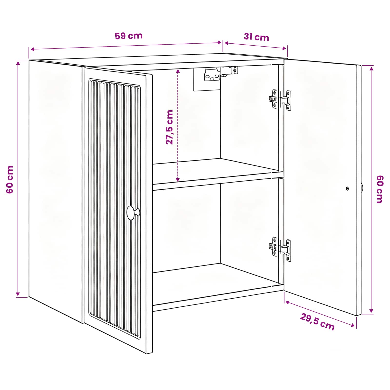 Wandkast Wit 59 x 31 x 60 cm Bewerkt hout – afbeelding 8