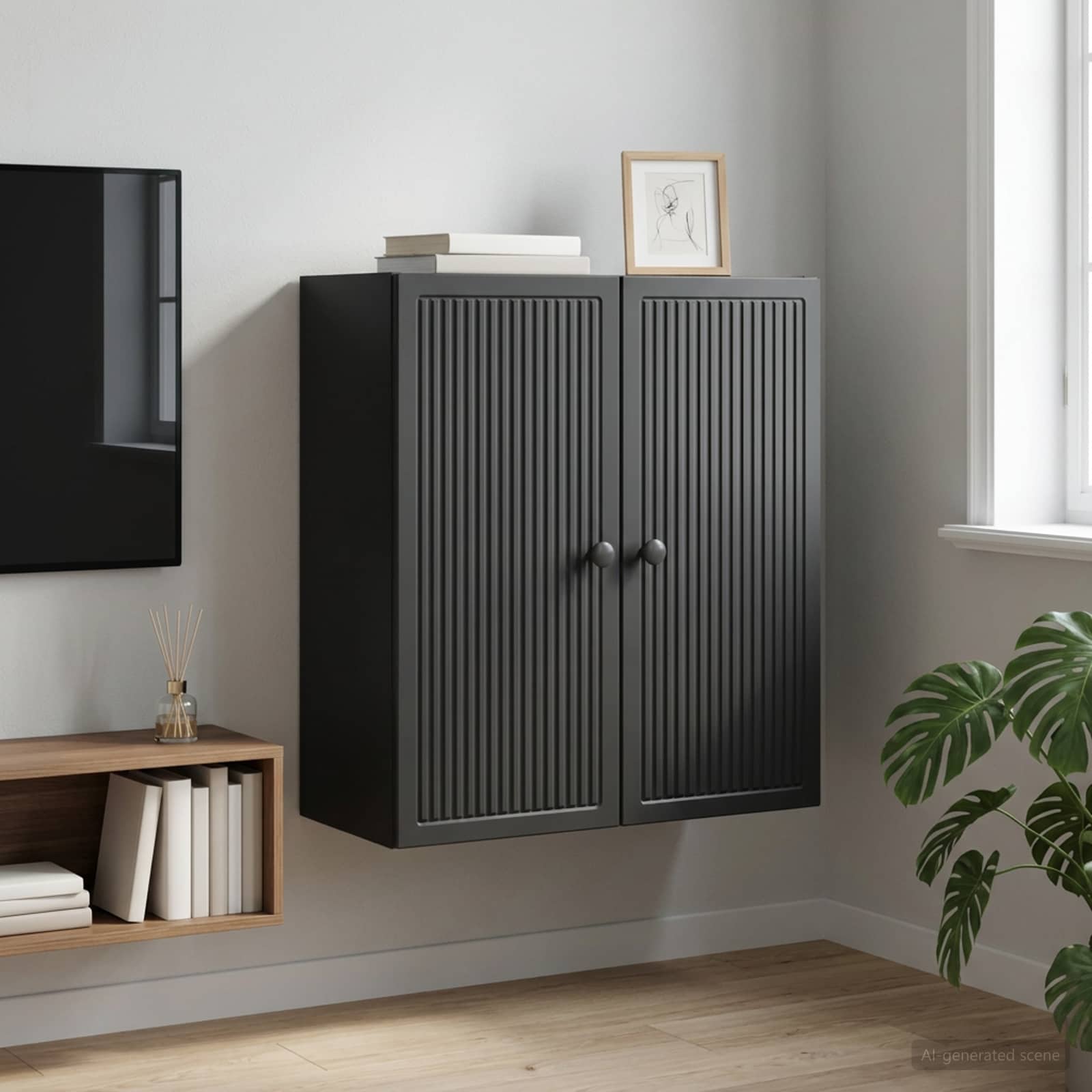 Wandkast Zwart 59 x 31 x 60 cm Bewerkt hout