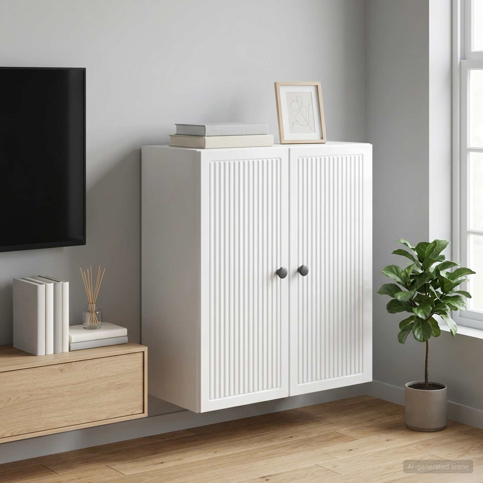 Wandkast Hoogglans Wit 59 x 31 x 60 cm Bewerkt hout – afbeelding 1