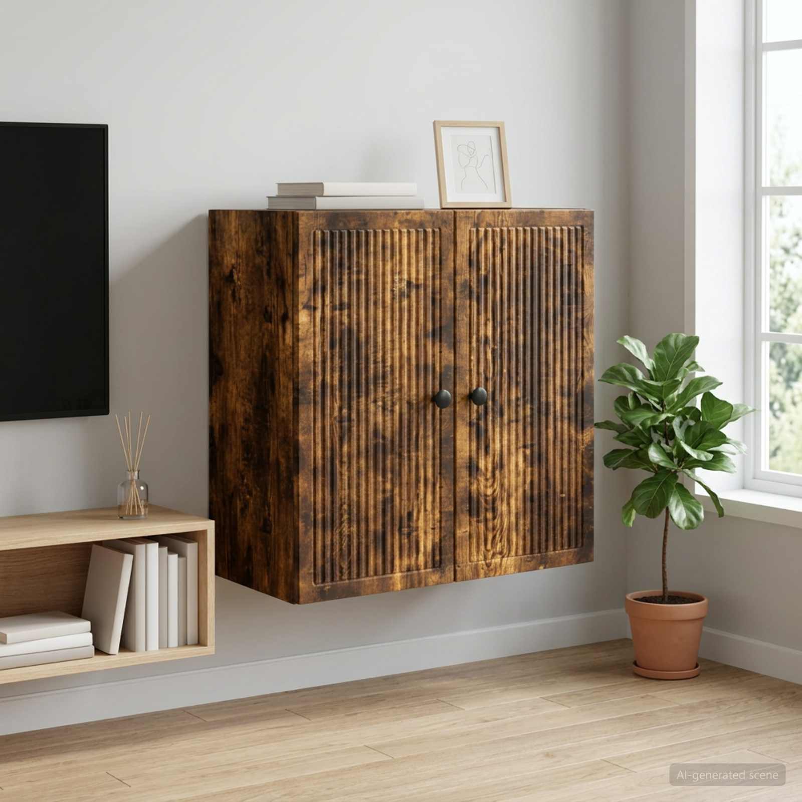 Wandkast Gerookt eiken 59 x 31 x 60 cm Bewerkt hout